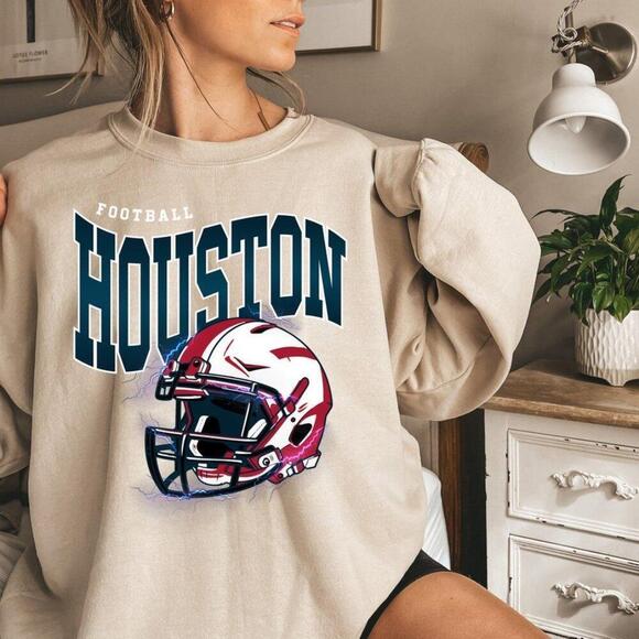 Tops - Houston Football Sweatshirt, Houston Crewneck, Retro Houston Sweatshirt